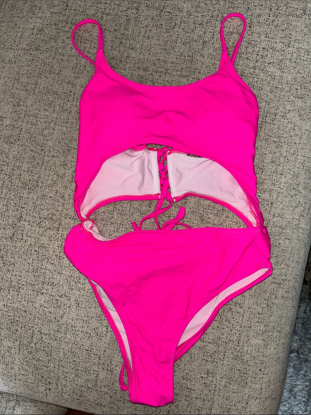 Women’s Hot Pink Cutout One-Piece Swimsuit - Picture 1 of 4